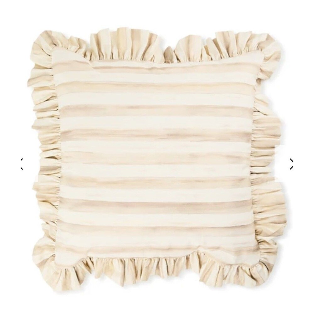 NEW MacKenzie-Childs Mocha Stripe Ruffle Throw Pillow 20x20